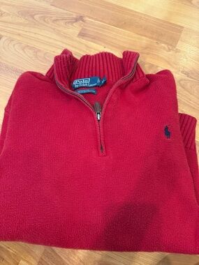 Polo by Ralph Lauren Red Quarter-Zip Sweater with Navy Pony
